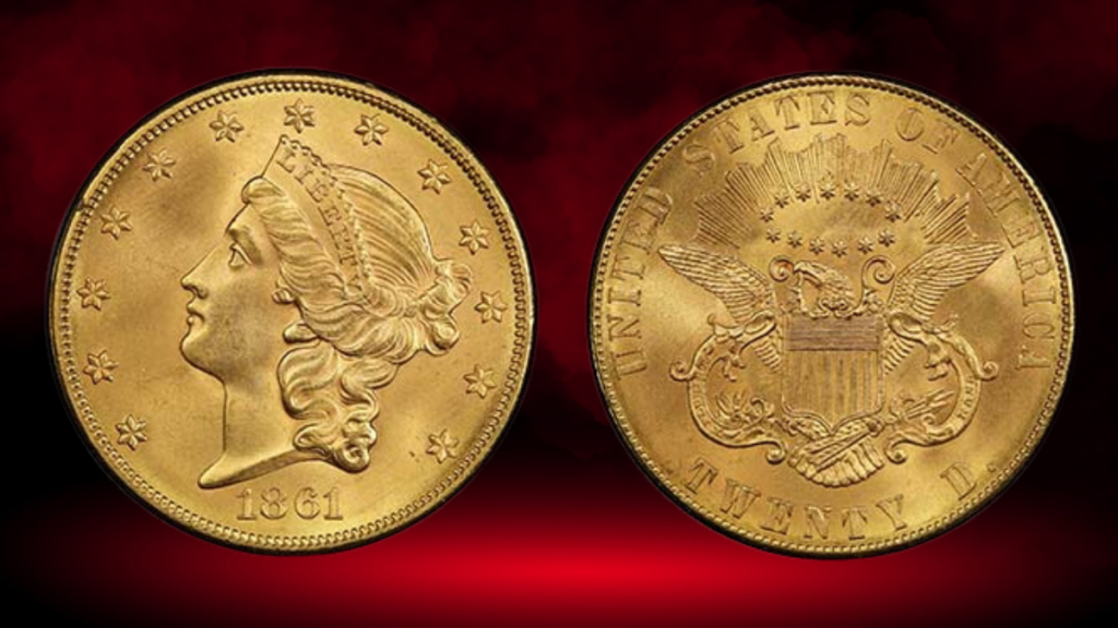 3. 1861 Paquet Liberty Head Double Eagle (MS-67)